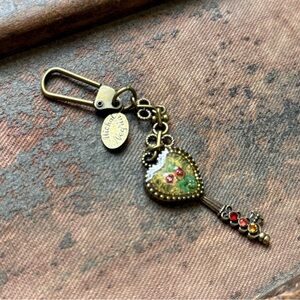 Vintage Michal Negrin Heart Keychain; Multicolor Rhinestones & Laminated Brass